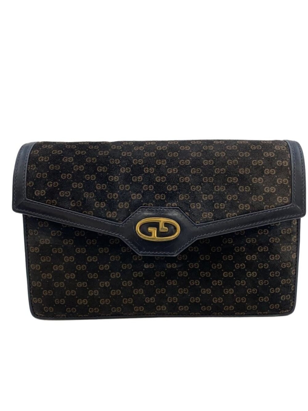 Gucci GG monogram suede flap Shoulder Bag Black
